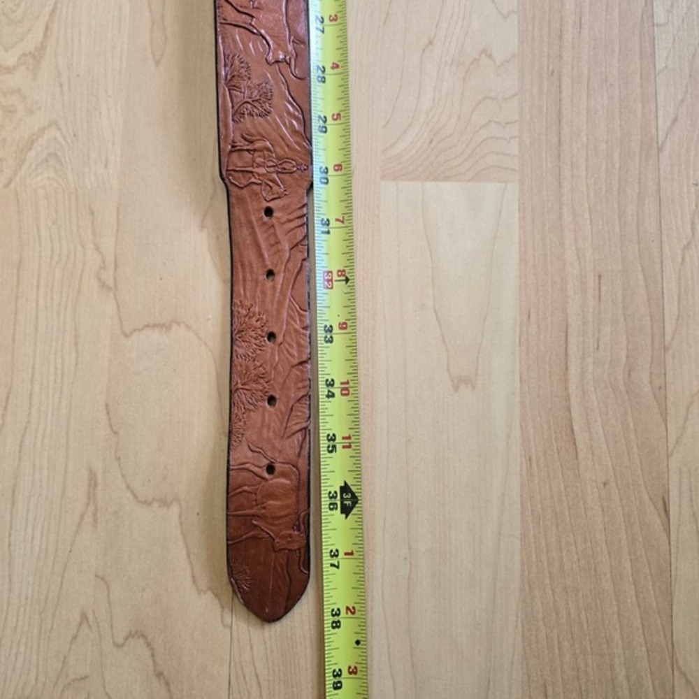 Al Stohlman Belt Brown Leather Embossed Western Longhorn Belt 32 - Picture 8 of 16